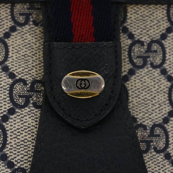 GUCCI GG Canvas Sherry Line Clutch Bag PVC Leather Gray Red Navy Auth th3543 - Picture 8 of 16